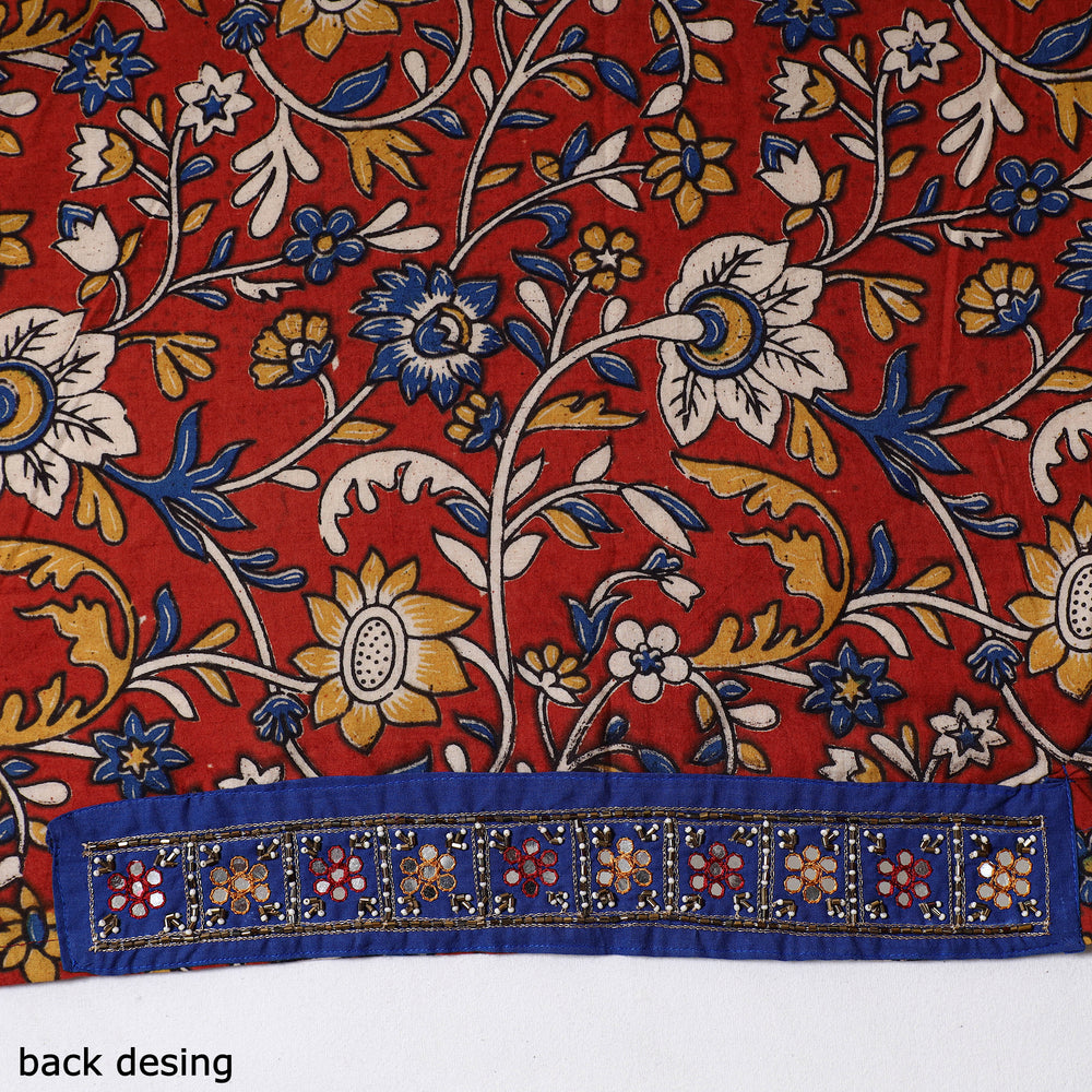 Red - Zardozi Hand Embroidered Kalamkari Cotton Blouse Piece 37