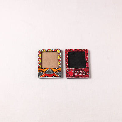 Madhubani Handpainted Wooden Photo Frame Fridge Magnet (Set of 2) 08