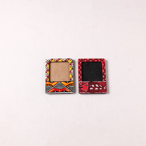 Madhubani Handpainted Wooden Photo Frame Fridge Magnet (Set of 2) 08