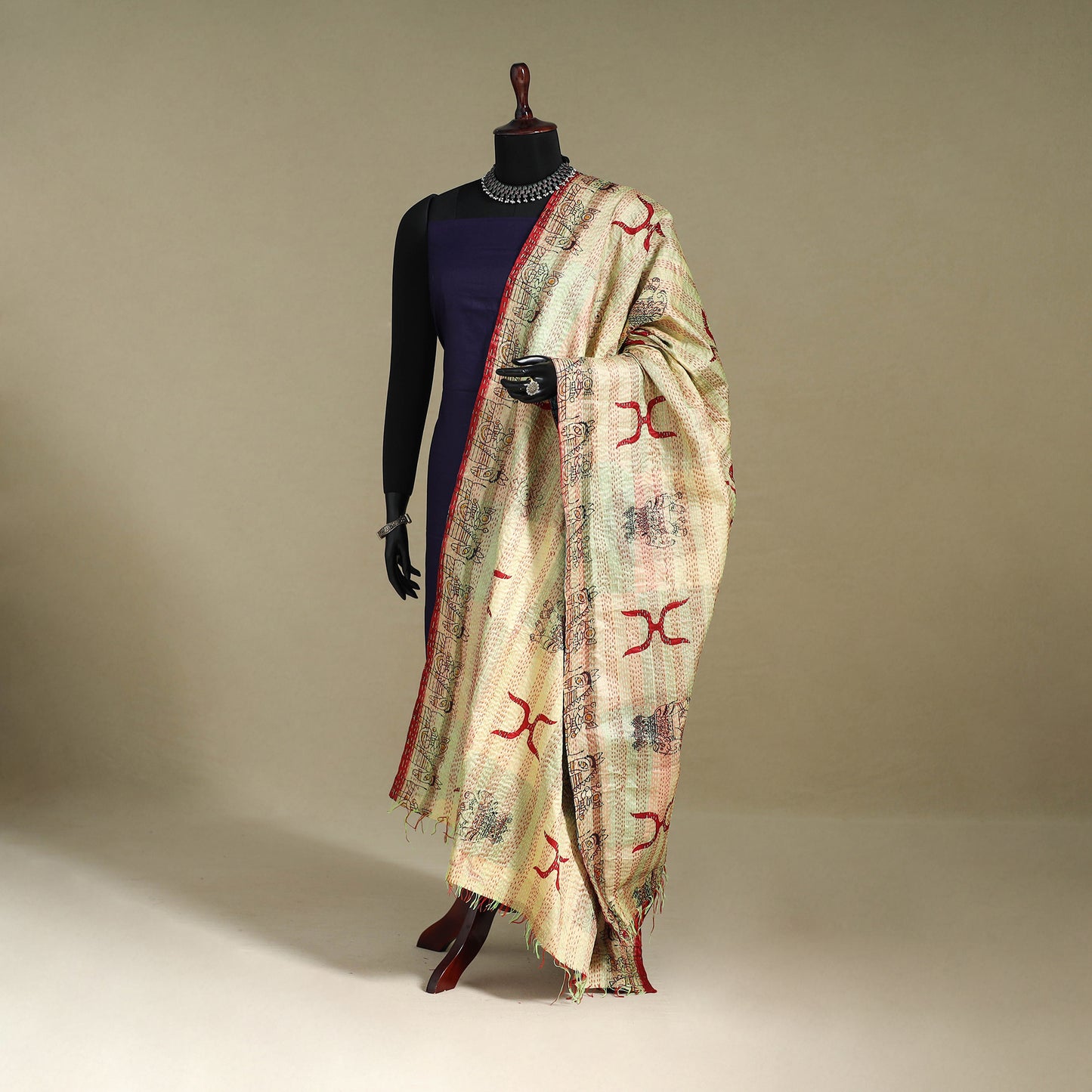 Multicolor - patchwork reversible silk bengal kantha work