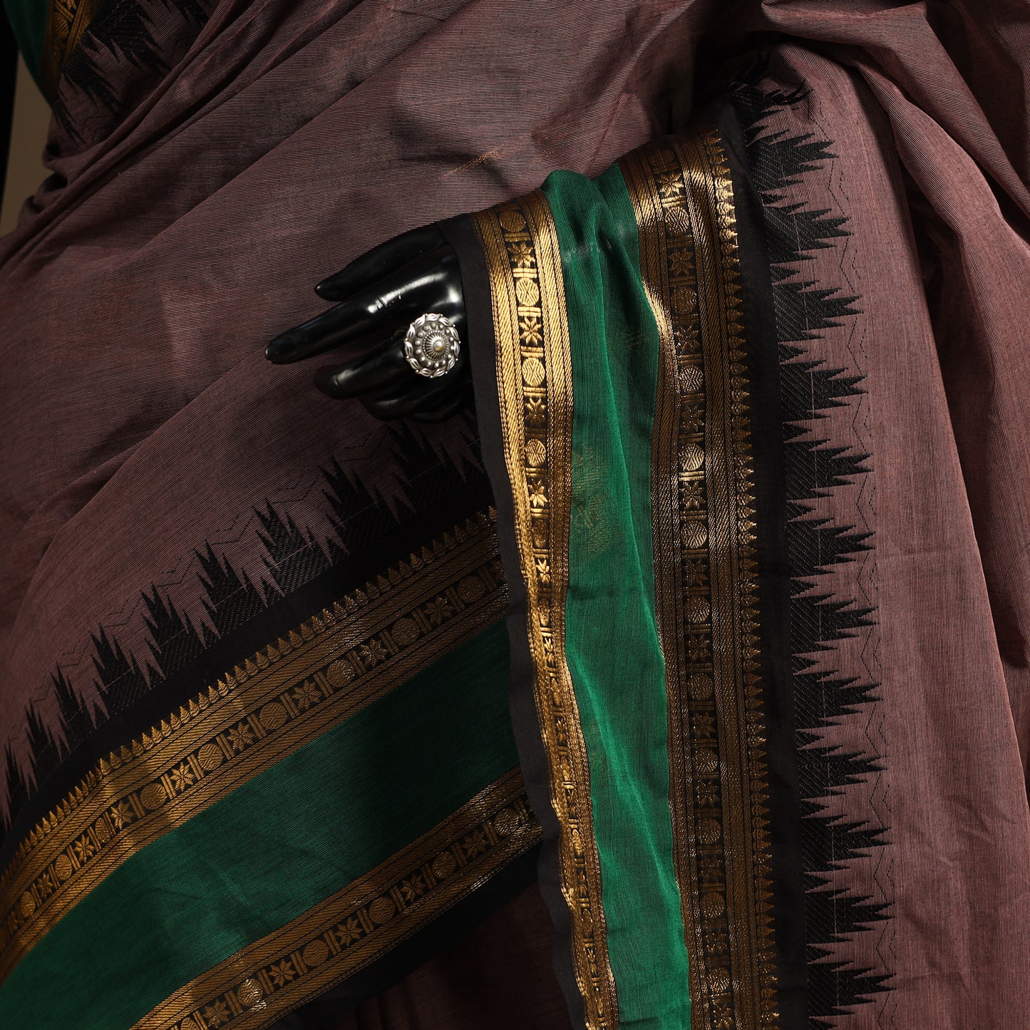 Brown Kandangi Chettinad Cotton Saree with Border