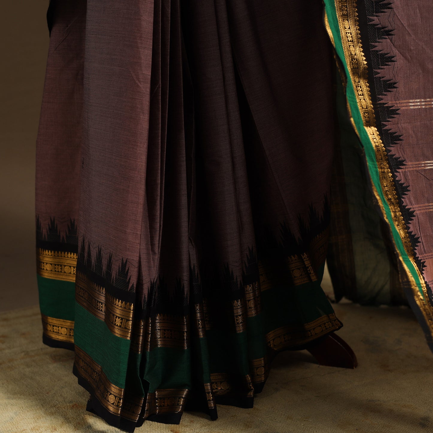 Brown Kandangi Chettinad Cotton Saree with Border