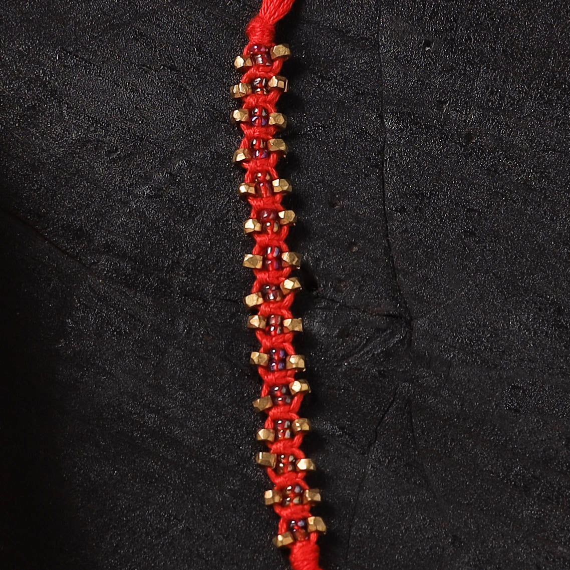 Red - Handcrafted Tribal Dokra Brass Thread Rakhi with Banaras Wood Doll Box 16