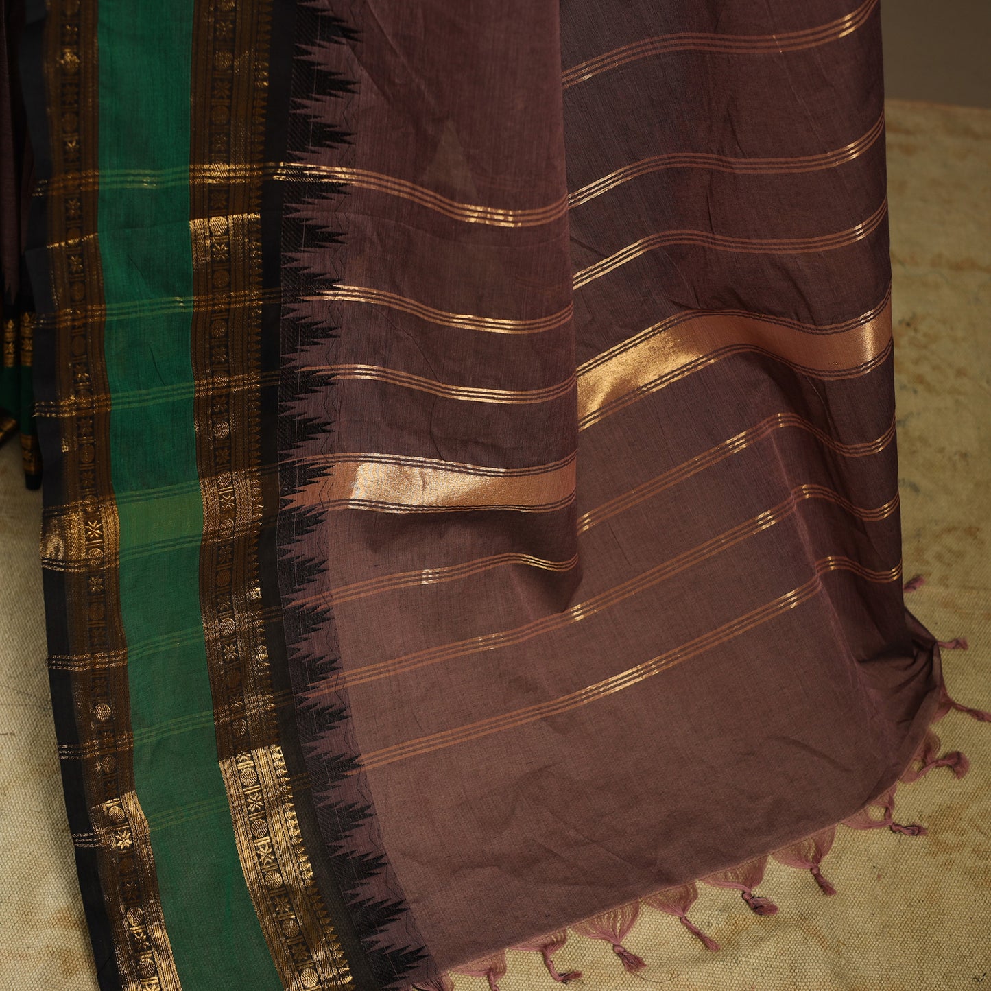 Brown Kandangi Chettinad Cotton Saree with Border
