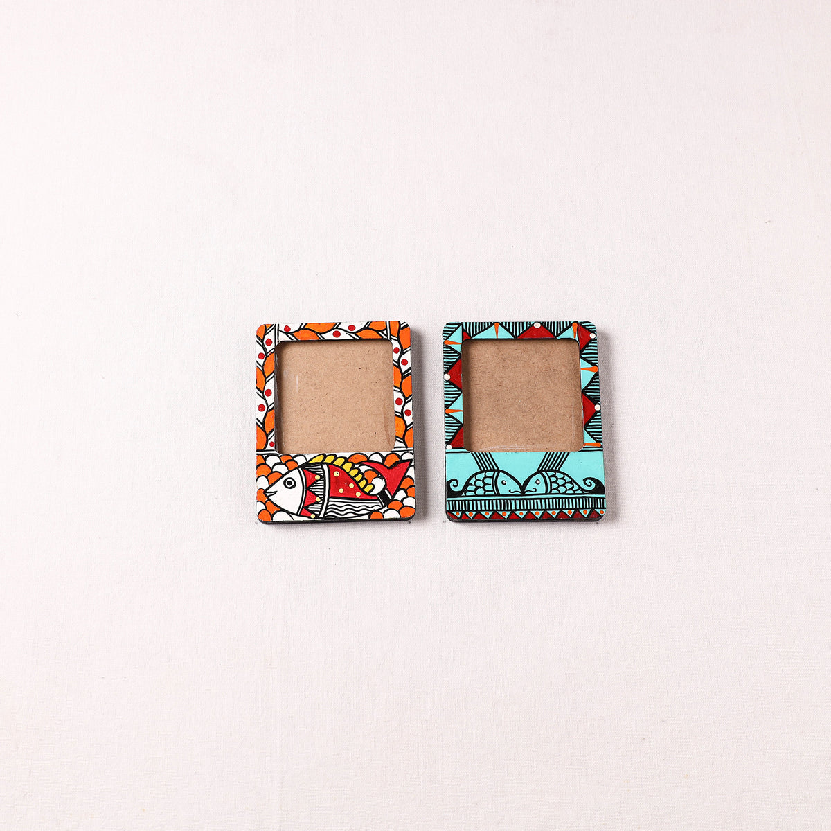 Madhubani Handpainted Wooden Photo Frame Fridge Magnet (Set of 2) 09