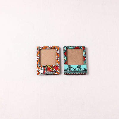 Madhubani Handpainted Wooden Photo Frame Fridge Magnet (Set of 2) 09