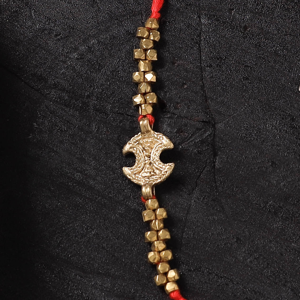 Red - Handcrafted Tribal Dokra Brass Thread Rakhi with Banaras Wood Doll Box 17