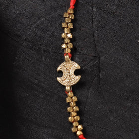 Red - Handcrafted Tribal Dokra Brass Thread Rakhi with Banaras Wood Doll Box 17