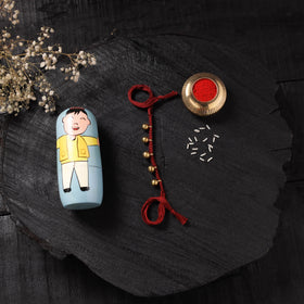 Red - Handcrafted Tribal Dokra Brass Thread Rakhi with Banaras Wood Doll Box 13