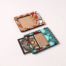 Madhubani Handpainted Wooden Photo Frame Fridge Magnet (Set of 2) 09