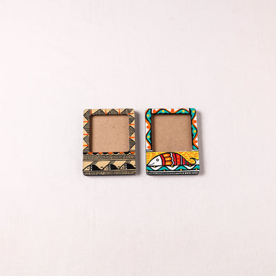 Madhubani Handpainted Wooden Photo Frame Fridge Magnet (Set of 2) 10