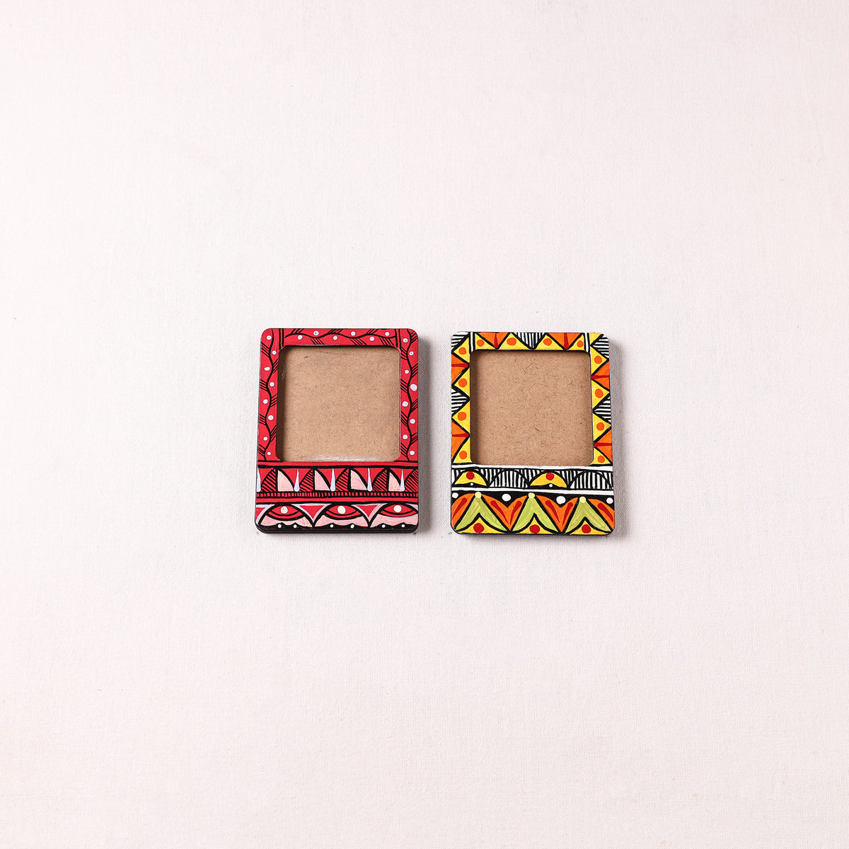 Madhubani Handpainted Wooden Photo Frame Fridge Magnet (Set of 2) 11