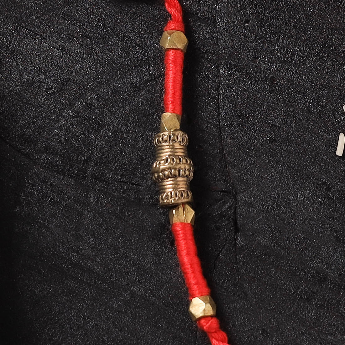 Red - Handcrafted Tribal Dokra Brass Thread Rakhi with Banaras Wood Doll Box 20