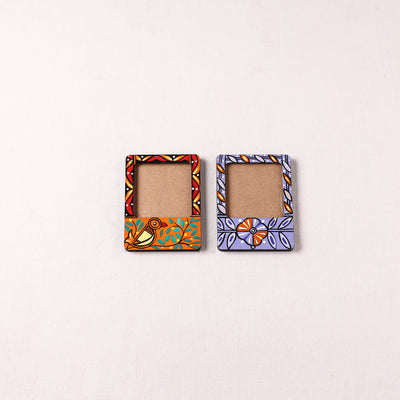 Madhubani Handpainted Wooden Photo Frame Fridge Magnet (Set of 2) 12