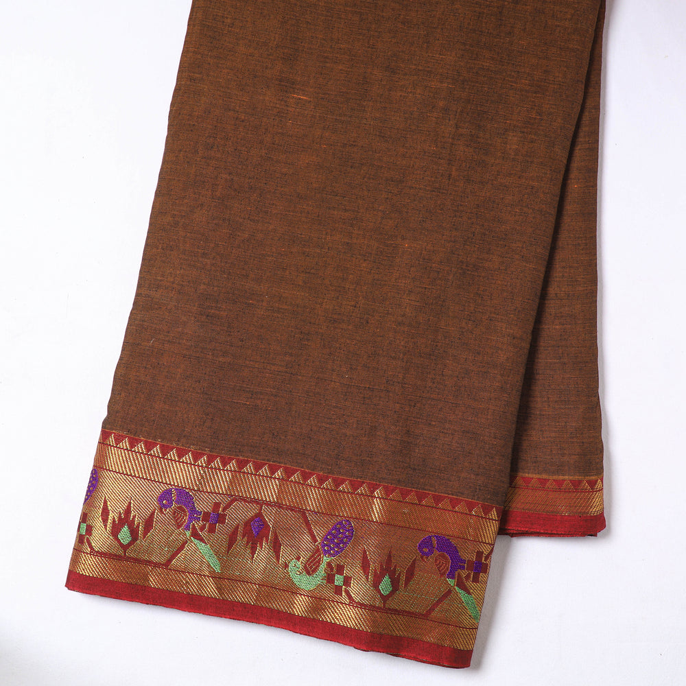 Brown - Prewashed Dharwad Mercerised Cotton Zari Border Fabric 25