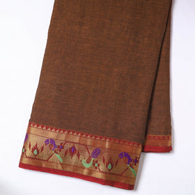 Brown Dharwad Cotton Fabric with Zari Border