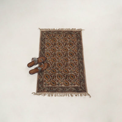 Beige - Warangal Handwoven Kalamkari Block Print Cotton Floor Mat (2 x 3 Feet) 08