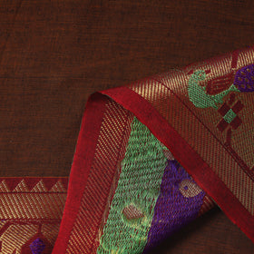 Brown Dharwad Cotton Fabric with Zari Border