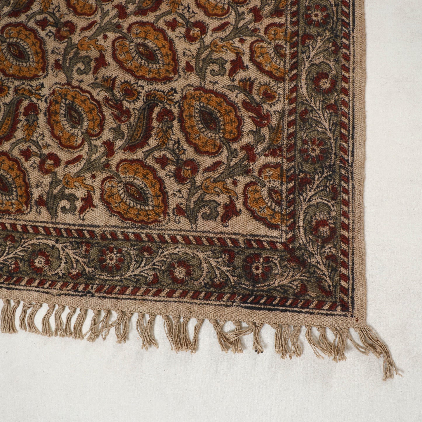 Beige - Warangal Handwoven Kalamkari Block Print Cotton Floor Mat (2 x 3 Feet) 08