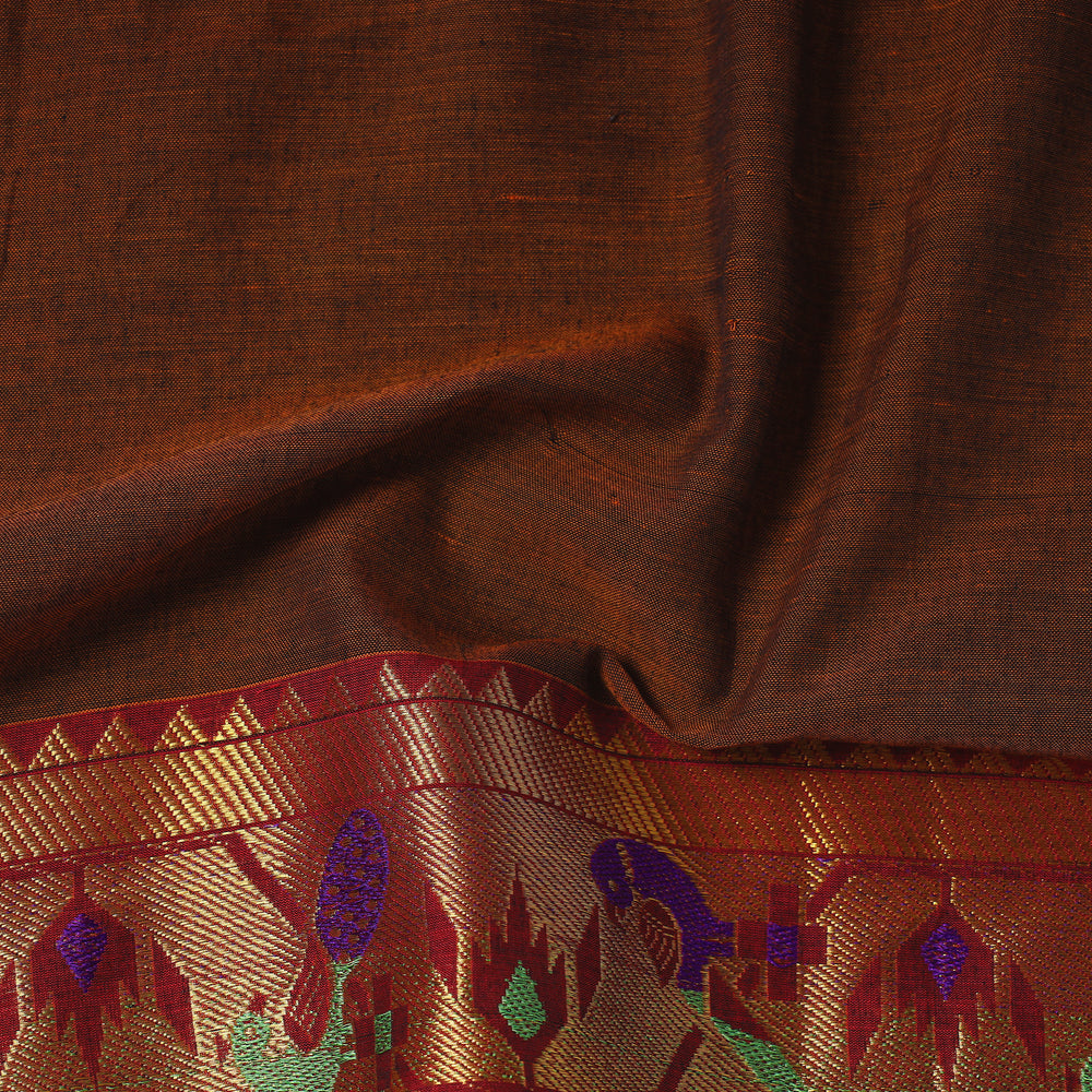 Brown - Prewashed Dharwad Mercerised Cotton Zari Border Fabric 25