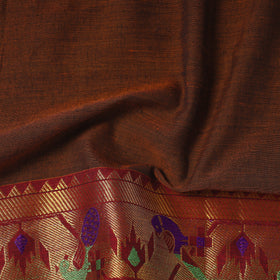 Brown Dharwad Cotton Fabric with Zari Border