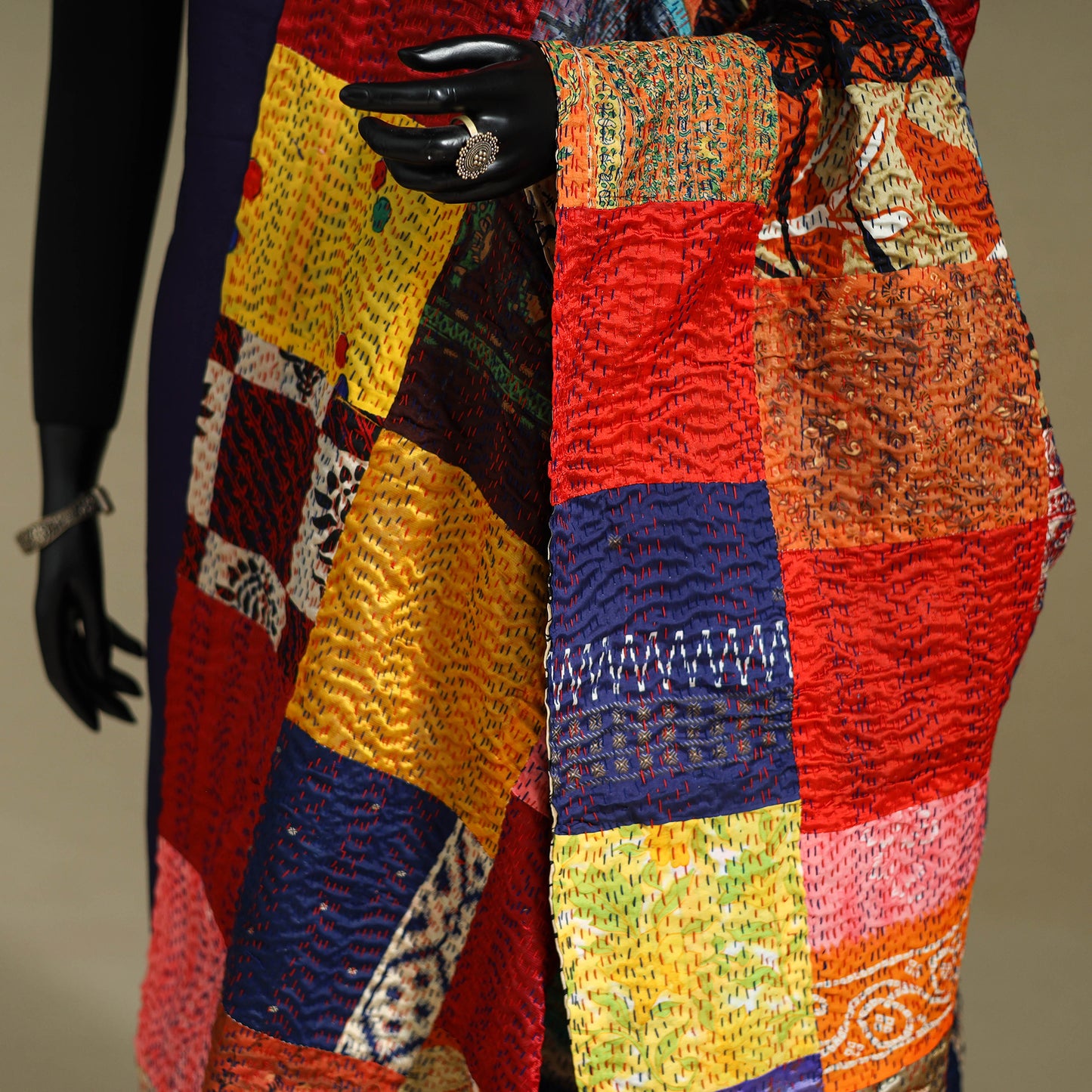 Multicolor - patchwork reversible silk bengal kantha work