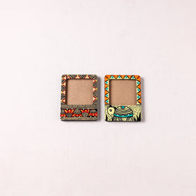 Madhubani Handpainted Wooden Photo Frame Fridge Magnet (Set of 2) 13