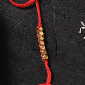 Red - Handcrafted Tribal Dokra Brass Thread Rakhi with Banaras Wood Doll Box 22
