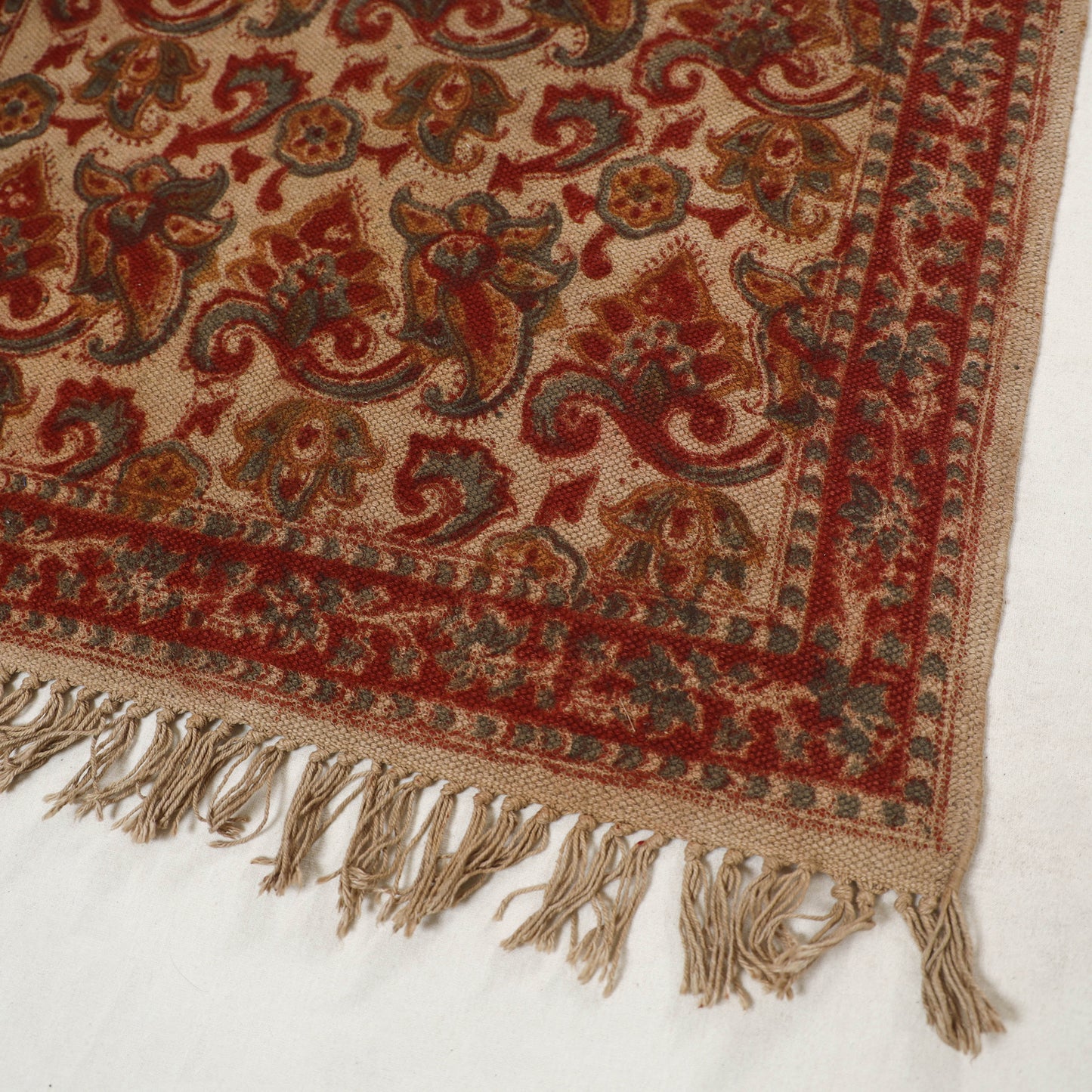 Maroon - Warangal Handwoven Kalamkari Block Print Cotton Floor Mat (2 x 3 Feet) 07