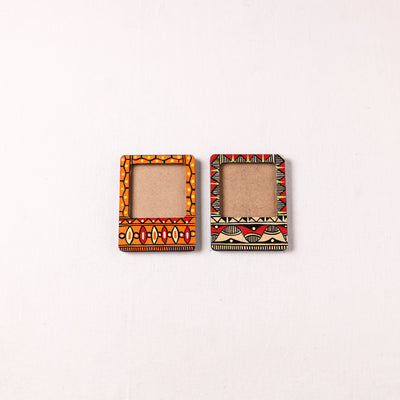 Madhubani Handpainted Wooden Photo Frame Fridge Magnet (Set of 2) 14