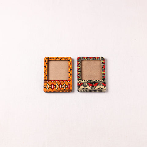 Madhubani Handpainted Wooden Photo Frame Fridge Magnet (Set of 2) 14