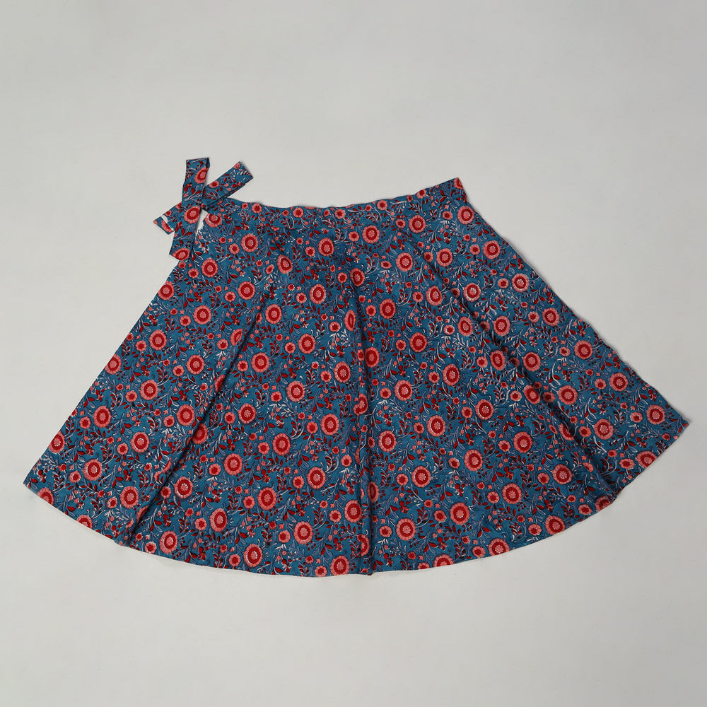 Blue - Sanganeri Block Printed Cotton Wrap Around Skirt 26