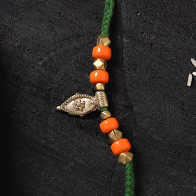 Green - Handcrafted Tribal Dokra Brass Thread Rakhi with Banaras Wood Doll Box 24