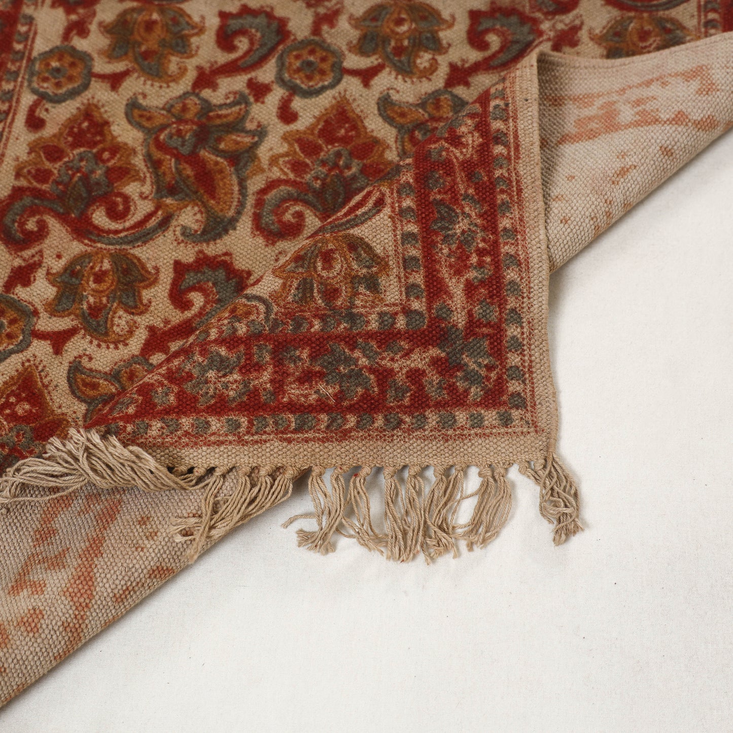 Maroon - Warangal Handwoven Kalamkari Block Print Cotton Floor Mat (2 x 3 Feet) 07