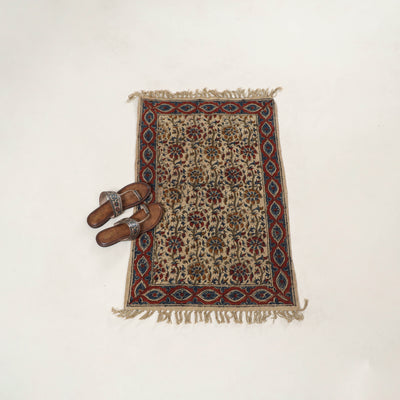 Beige - Warangal Handwoven Kalamkari Block Print Cotton Floor Mat (2 x 3 Feet) 06