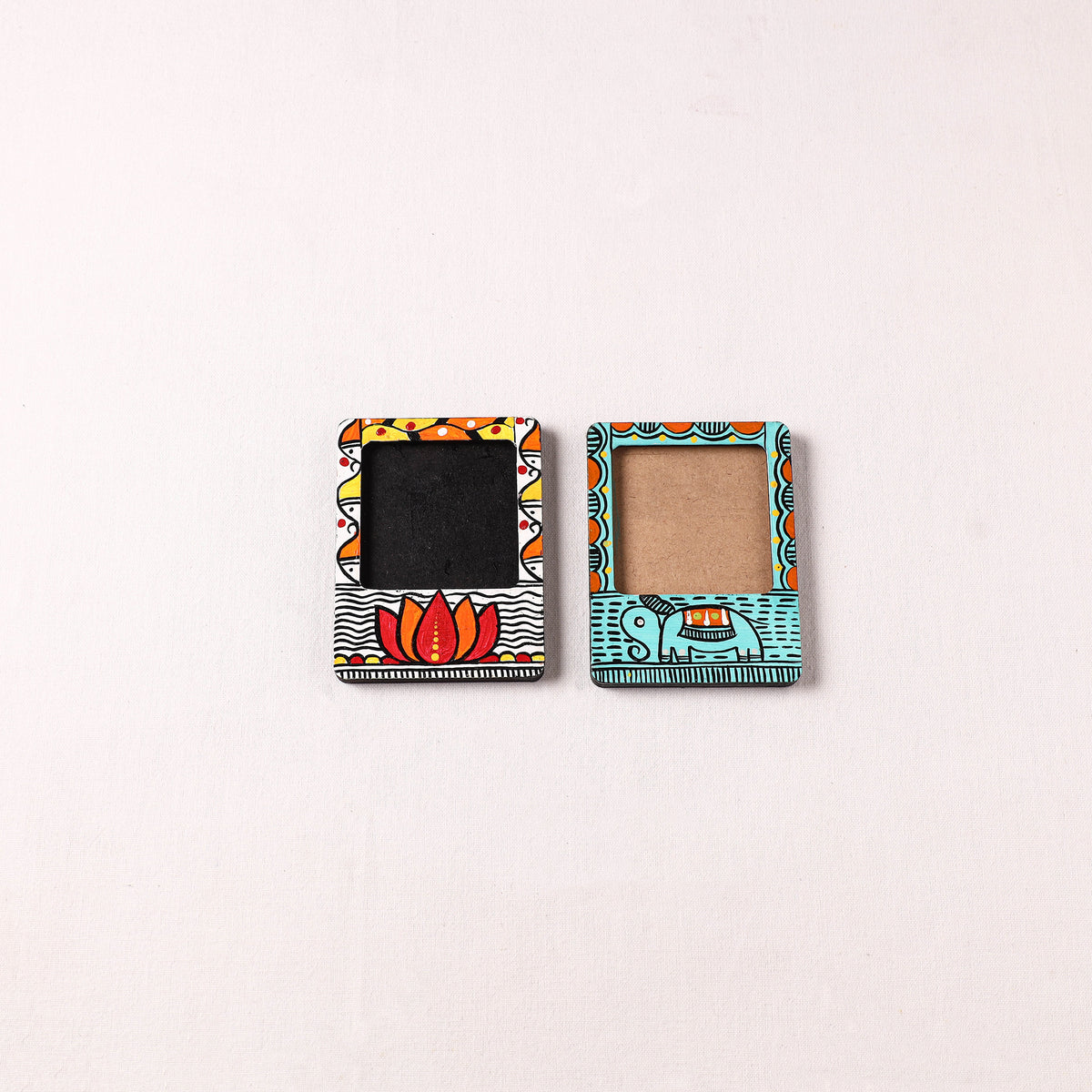 Madhubani Handpainted Wooden Photo Frame Fridge Magnet (Set of 2) 15