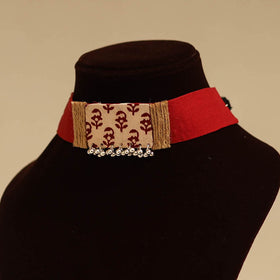 Red - fabart jute choker necklace set with ghungroo work 10