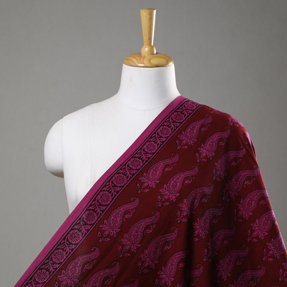 Maroon - Bagh Block Printed Cotton Fabric 09