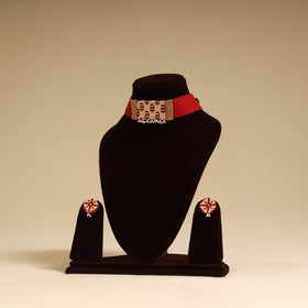 Red - fabart jute choker necklace set with ghungroo work 10