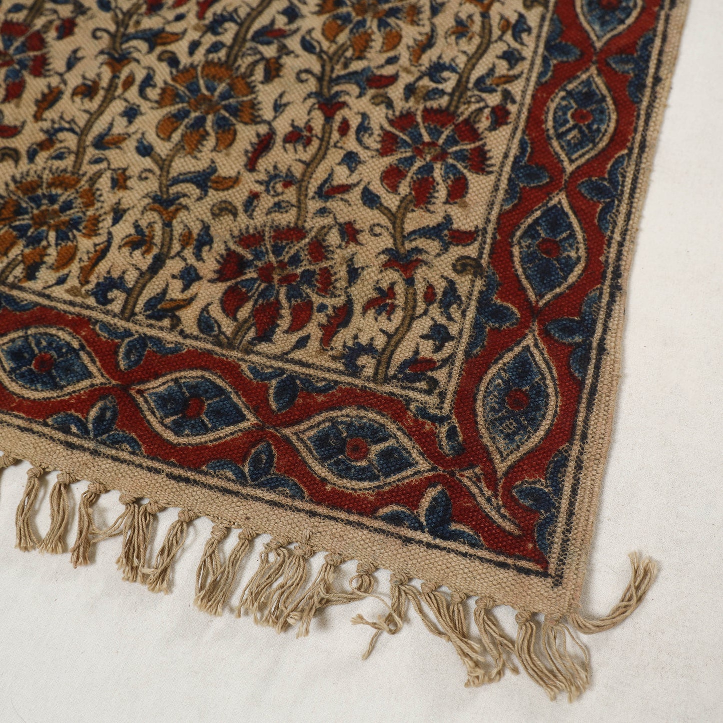 Beige - Warangal Handwoven Kalamkari Block Print Cotton Floor Mat (2 x 3 Feet) 06