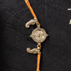 Yellow - Handcrafted Tribal Dokra Brass Thread Rakhi with Banaras Wood Doll Box 26