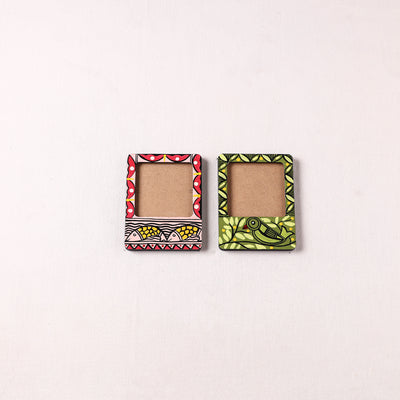 Madhubani Handpainted Wooden Photo Frame Fridge Magnet (Set of 2) 17
