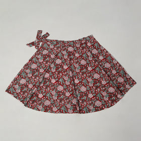 Red Sanganeri Block Printed Cotton Wrap Around Skirt
