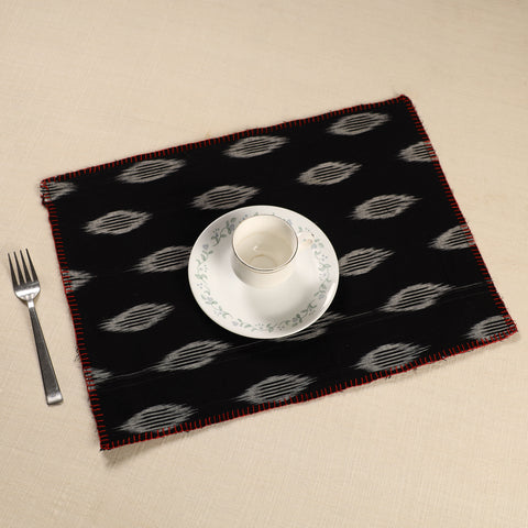  Black Ikat Cotton Hand Embroidery Table Mat (18 x 13 in) 01