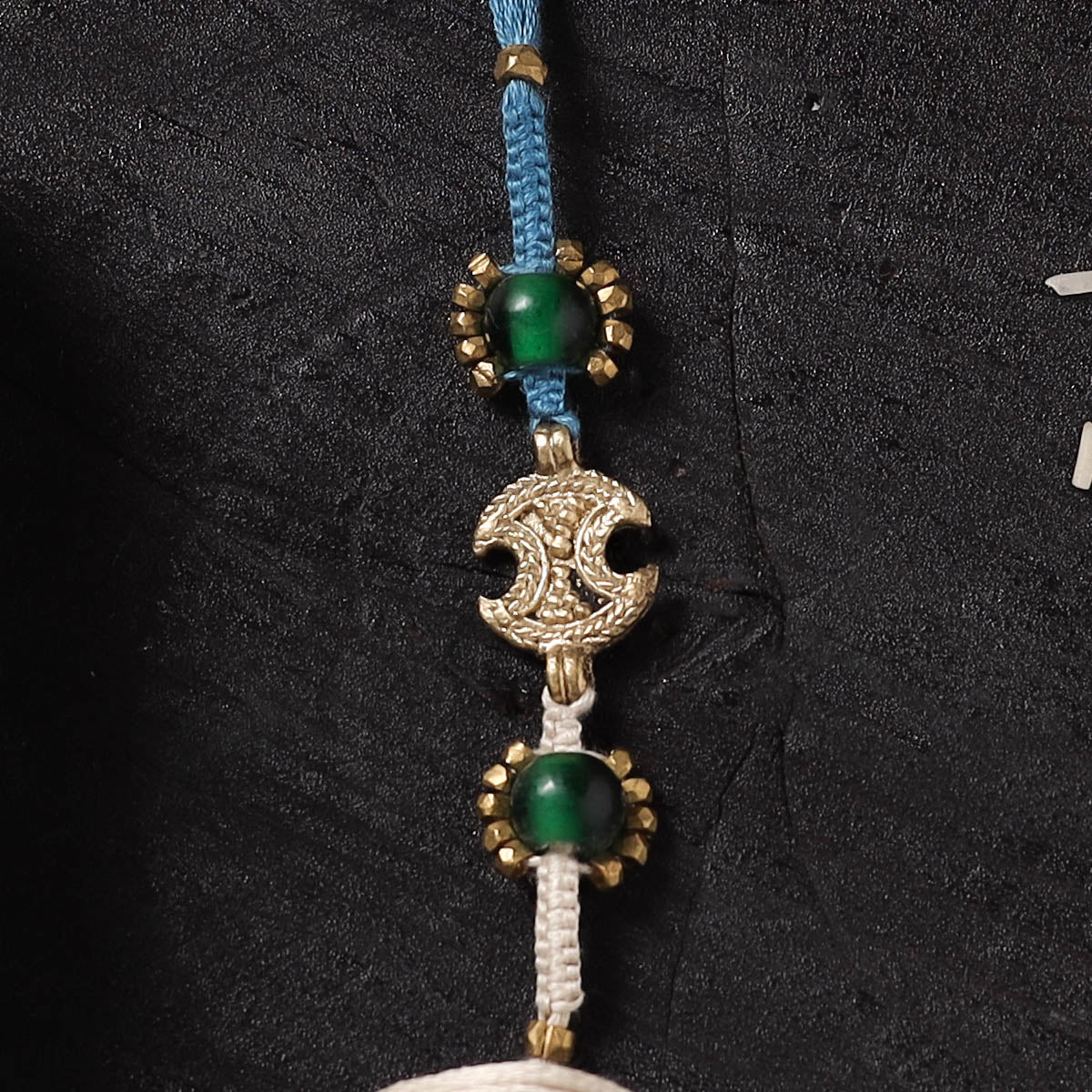 Blue - Handcrafted Tribal Dokra Brass Thread Rakhi with Banaras Wood Doll Box 28