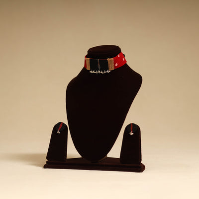 Red - fabart jute choker necklace set with ghungroo work 14