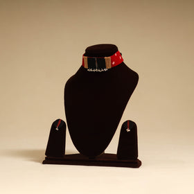 Red - fabart jute choker necklace set with ghungroo work 14