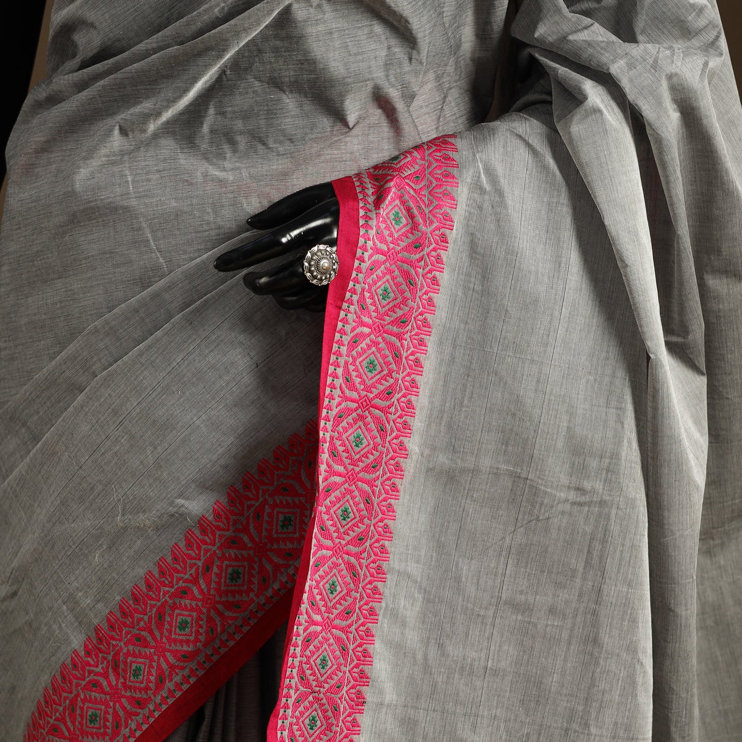 Grey Kandangi Chettinad Cotton Saree with Border