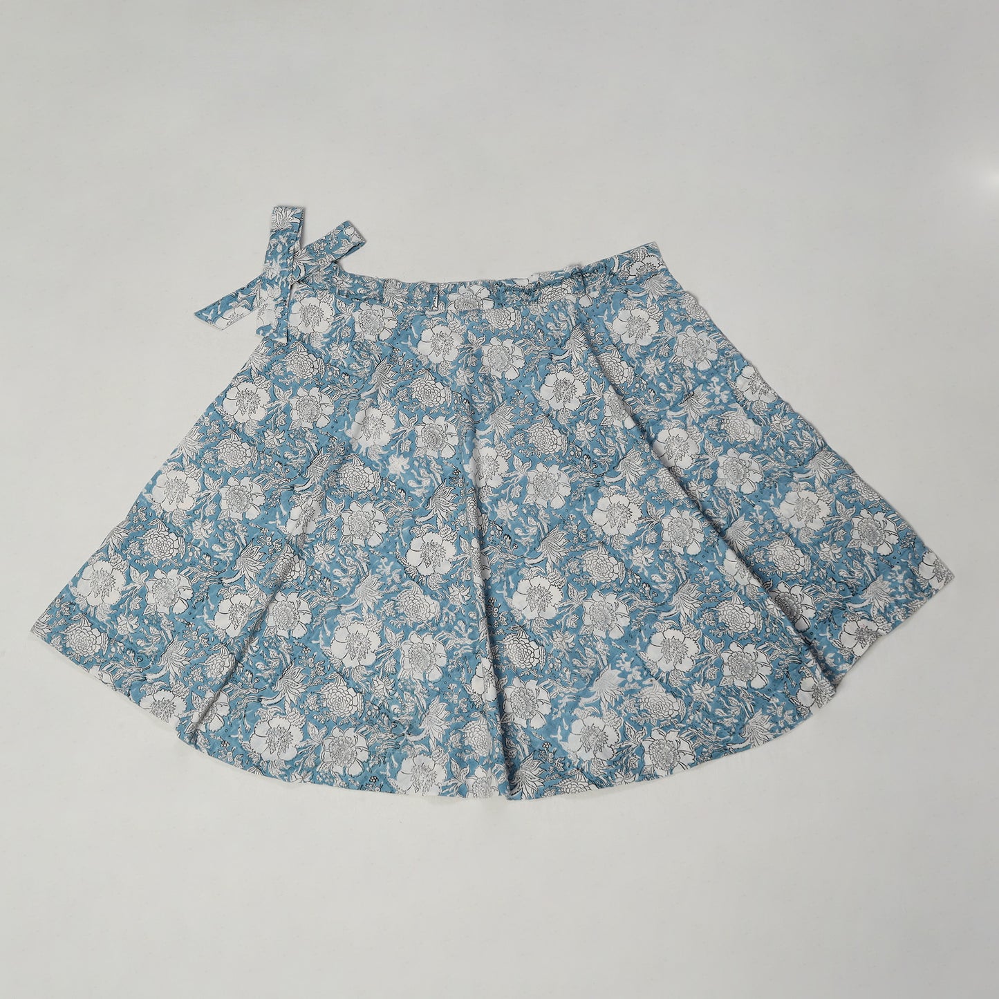 Blue - Sanganeri Block Printed Cotton Wrap Around Skirt 34