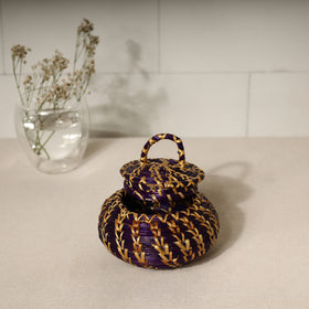 Handmade Sikki Grass Purple Multipurpose Utility Box (Small)